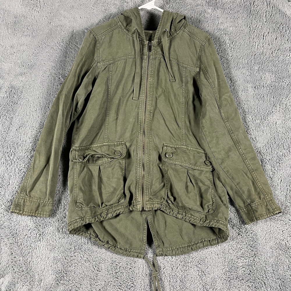 American Eagle Hooded Utility Jacket Womens M Olive Green Lyocell Zip